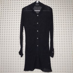 Daniels 100% Linen Duster Cardigan Button Collar Pocket Open Gauzy Knit Medium